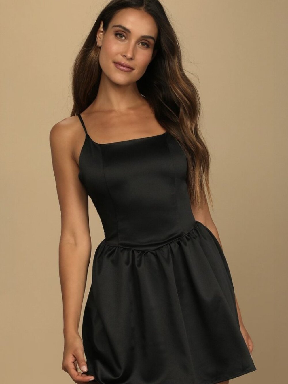 Lulus Too Haute to Handle Black Satin Skater Dress NWT - Picture 2 of 8